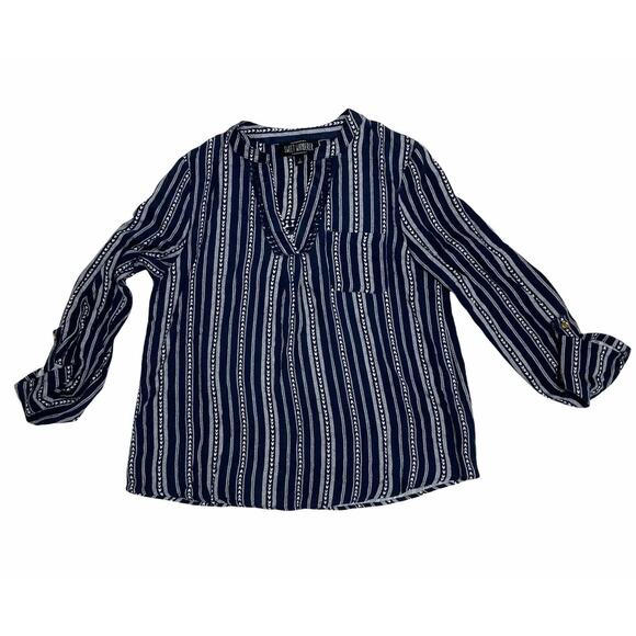 Sweet Wanderer Blue V Neck Roll Tab Sleeves Blouse Size M Medium - Picture 1 of 5